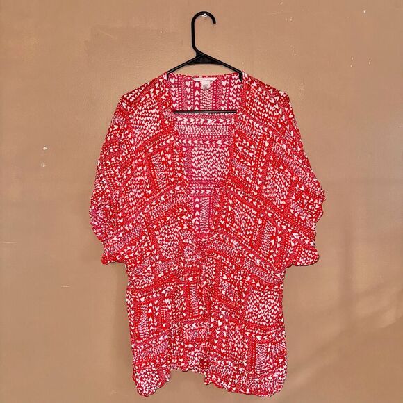 Victoria Secret Women's Front Tie Red Floral Short Sleeve Blouse Top Size Small - Picture 3 of 11